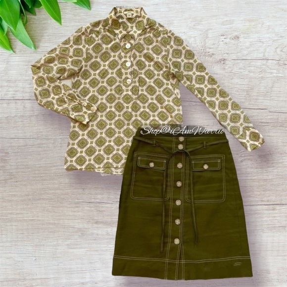 J.Crew seaweed green button front belted linen skirt *shop@iamwarrior - Picture 6 of 13